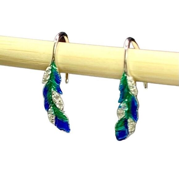 ASO Sterling 925 Silver Feather Dangle Earrings - Picture 1 of 11